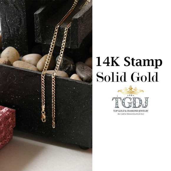 14k Solid Gold 3.6mm Cuban Curb Link Chain 20"