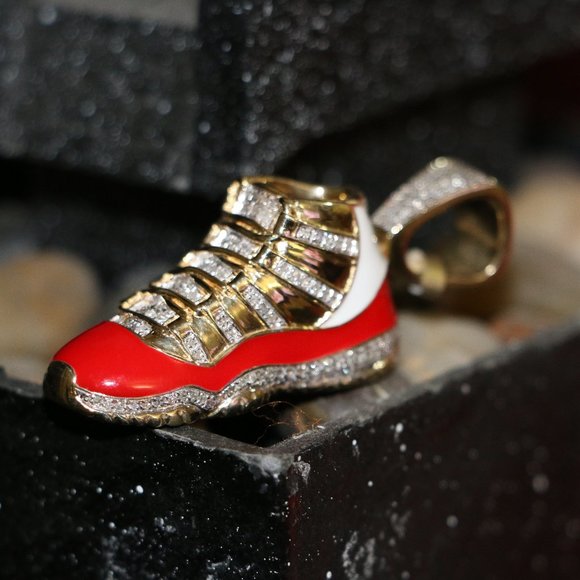 Men's 10k Yellow Gold Jumpman Jordan 23 black Shoe 2.0 inch Real Diamond Pendant 1.2ct