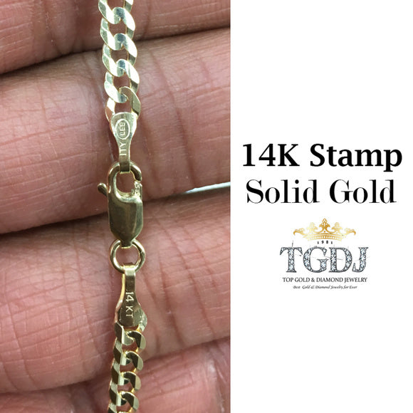 14k Solid Gold 3.6mm Cuban Curb Link Chain 20"