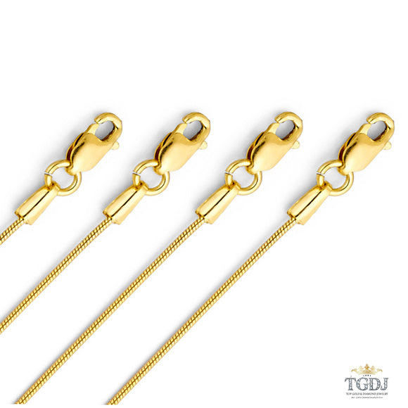 14K Yellow Solid Gold 0.7mm Round Snake Chain 18"
