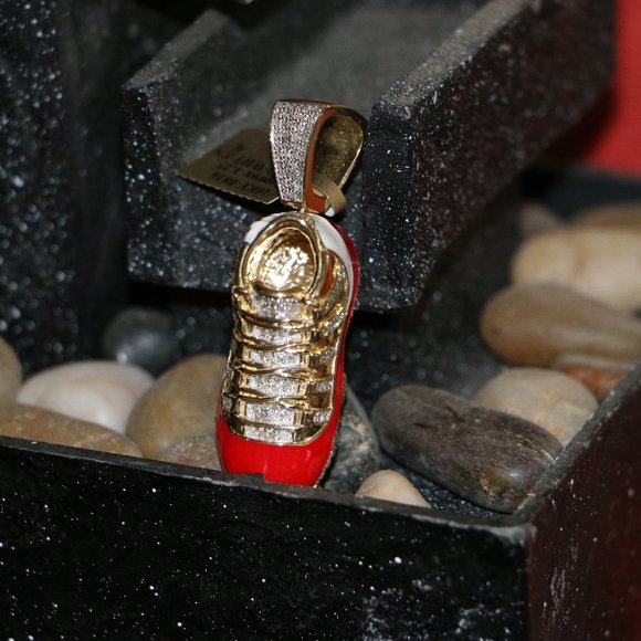 Men's 10k Yellow Gold Jumpman Jordan 23 black Shoe 2.0 inch Real Diamond Pendant 1.2ct