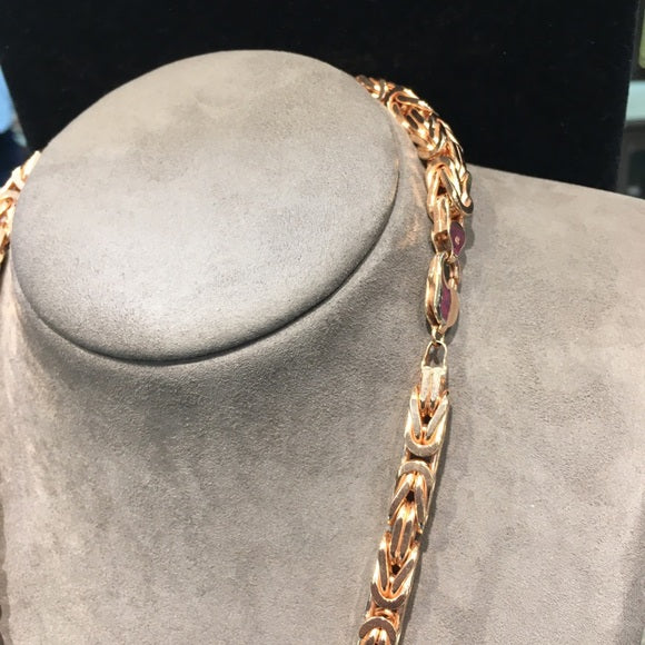 Men’s Byzantine Chain In 14k Solid Rose Gold 7.7mm