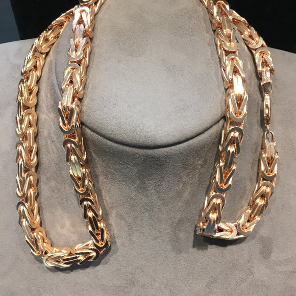 Men’s Byzantine Chain In 14k Solid Rose Gold 7.7mm