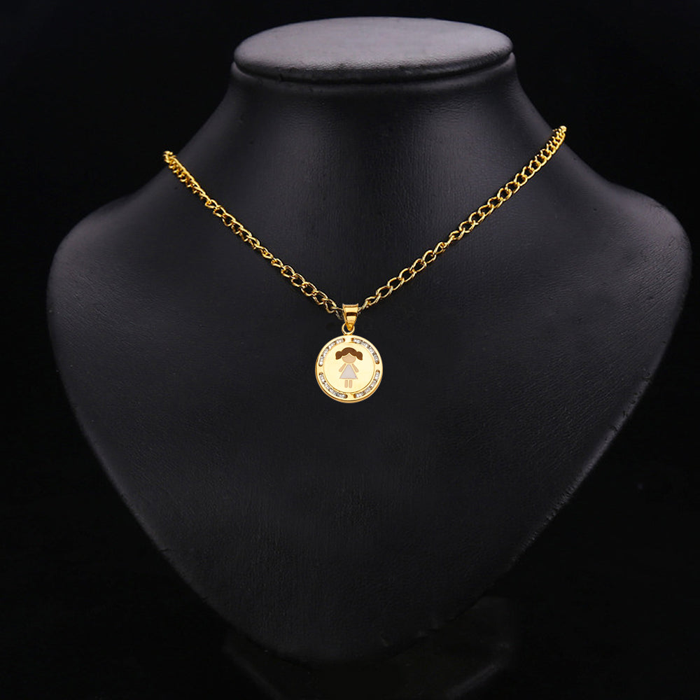 14K Yellow Gold Cubic Zirconia Enamel Girl Pendant