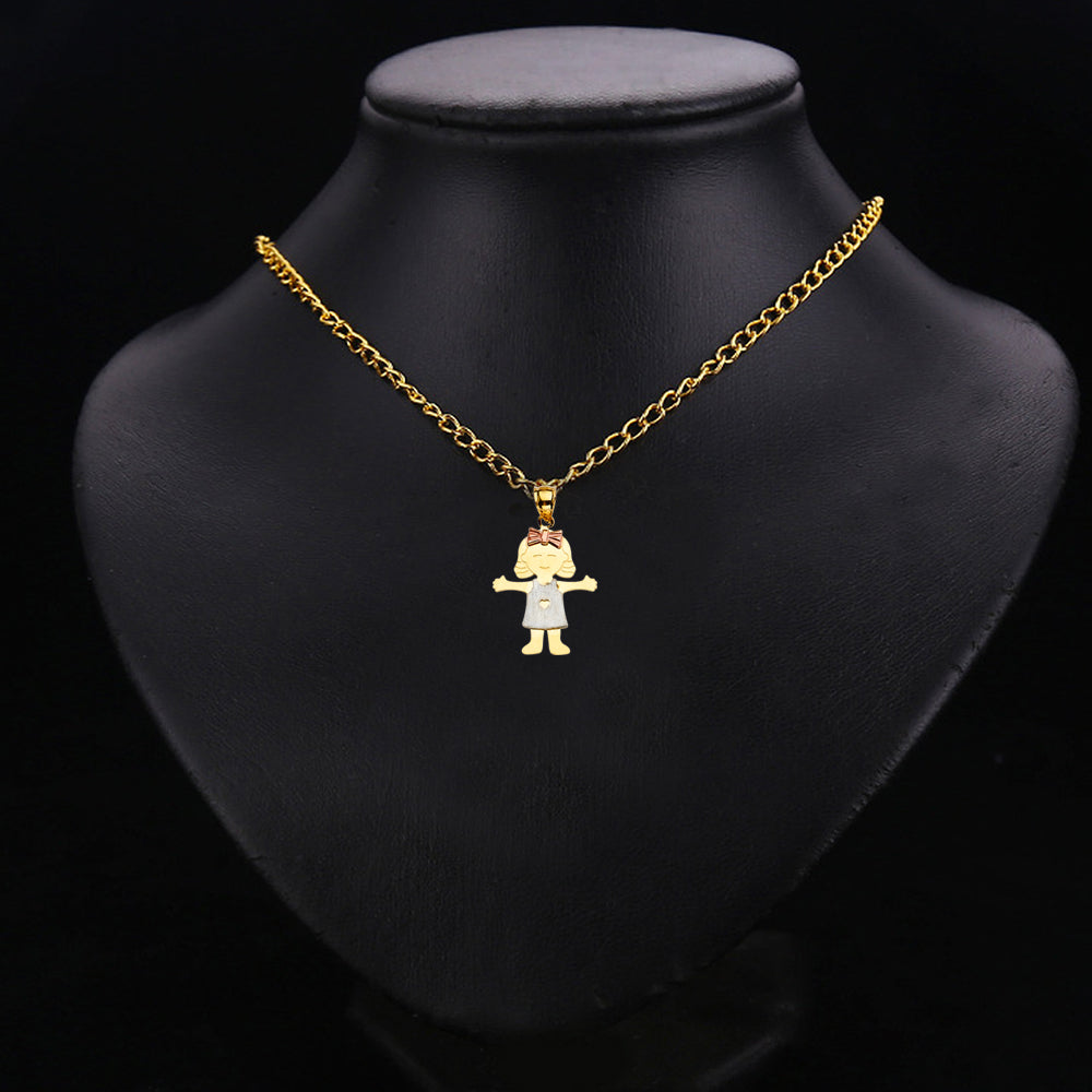 14K Tri Color Gold Girl Pendant