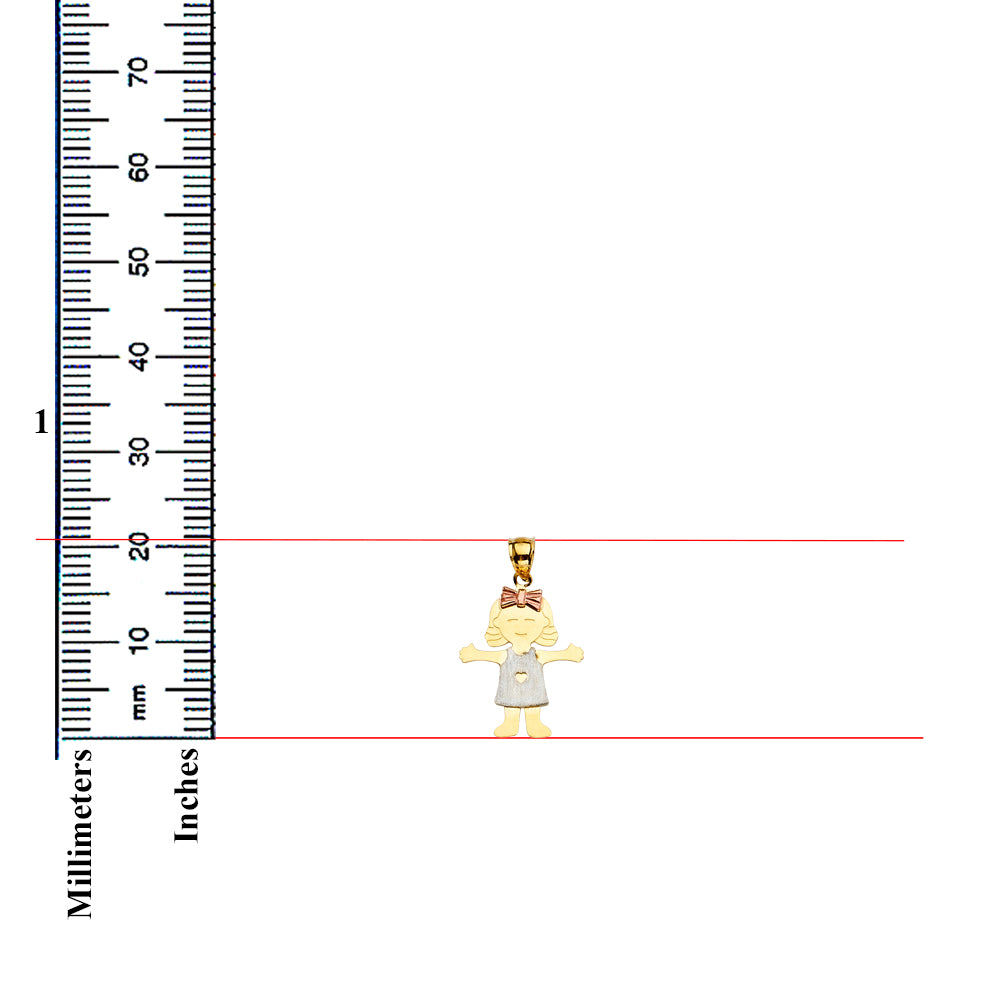 14K Tri Color Gold Girl Pendant