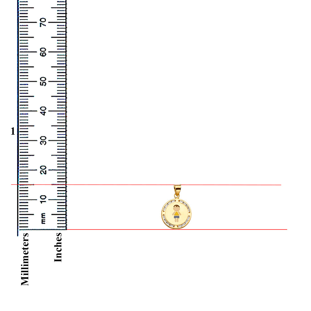 14K Yellow Gold Cubic Zirconia Enamel Boyl Pendant