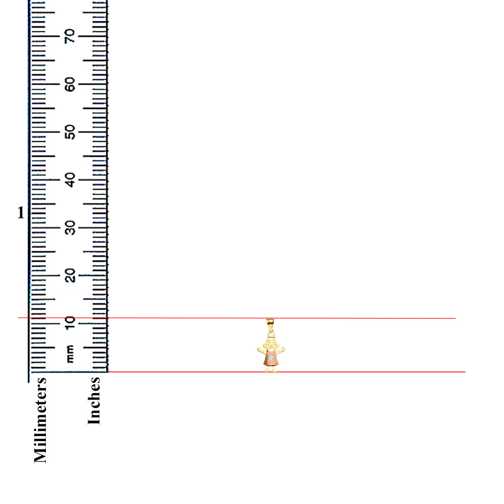 14K Tri Color Gold Girl Pendant