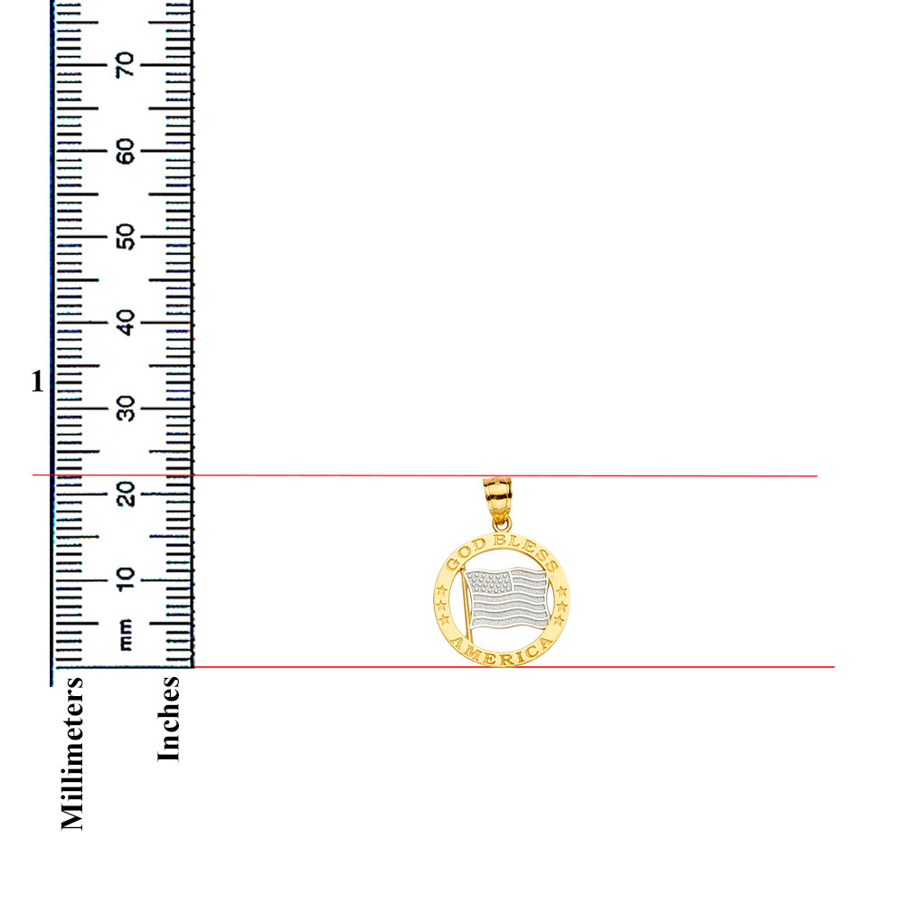 14K Two Tone Gold "God Bless America" Flag Pendant