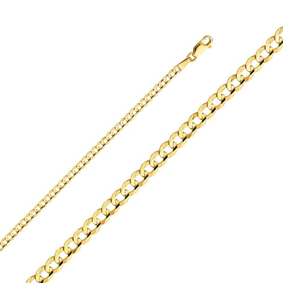 14k Yellow 4 mm Cuban Concave Chain - 24"