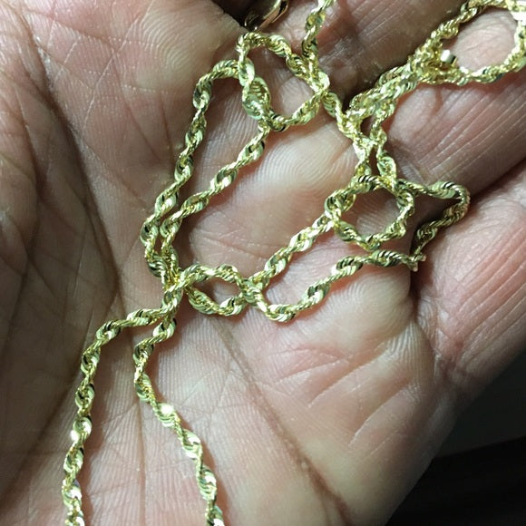 14k Yellow gold 2.5mm Solid Rope Diamond Cut Chain 18"