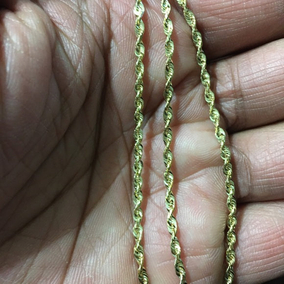 14k Yellow gold 2.5mm Solid Rope Diamond Cut Chain 18"
