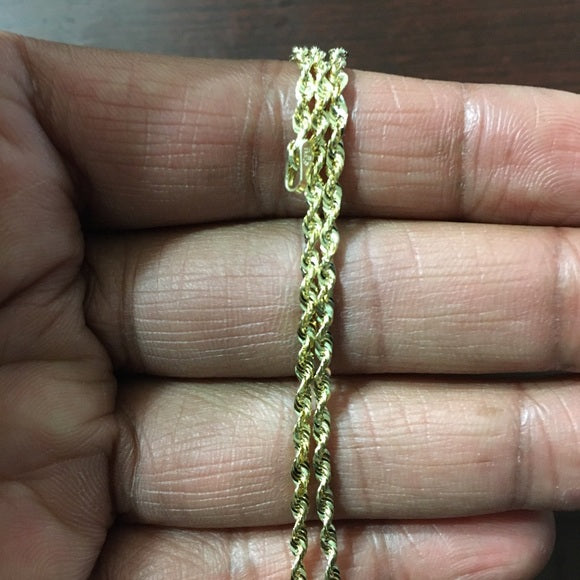 14k Yellow gold 2.5mm Solid Rope Diamond Cut Chain 18"