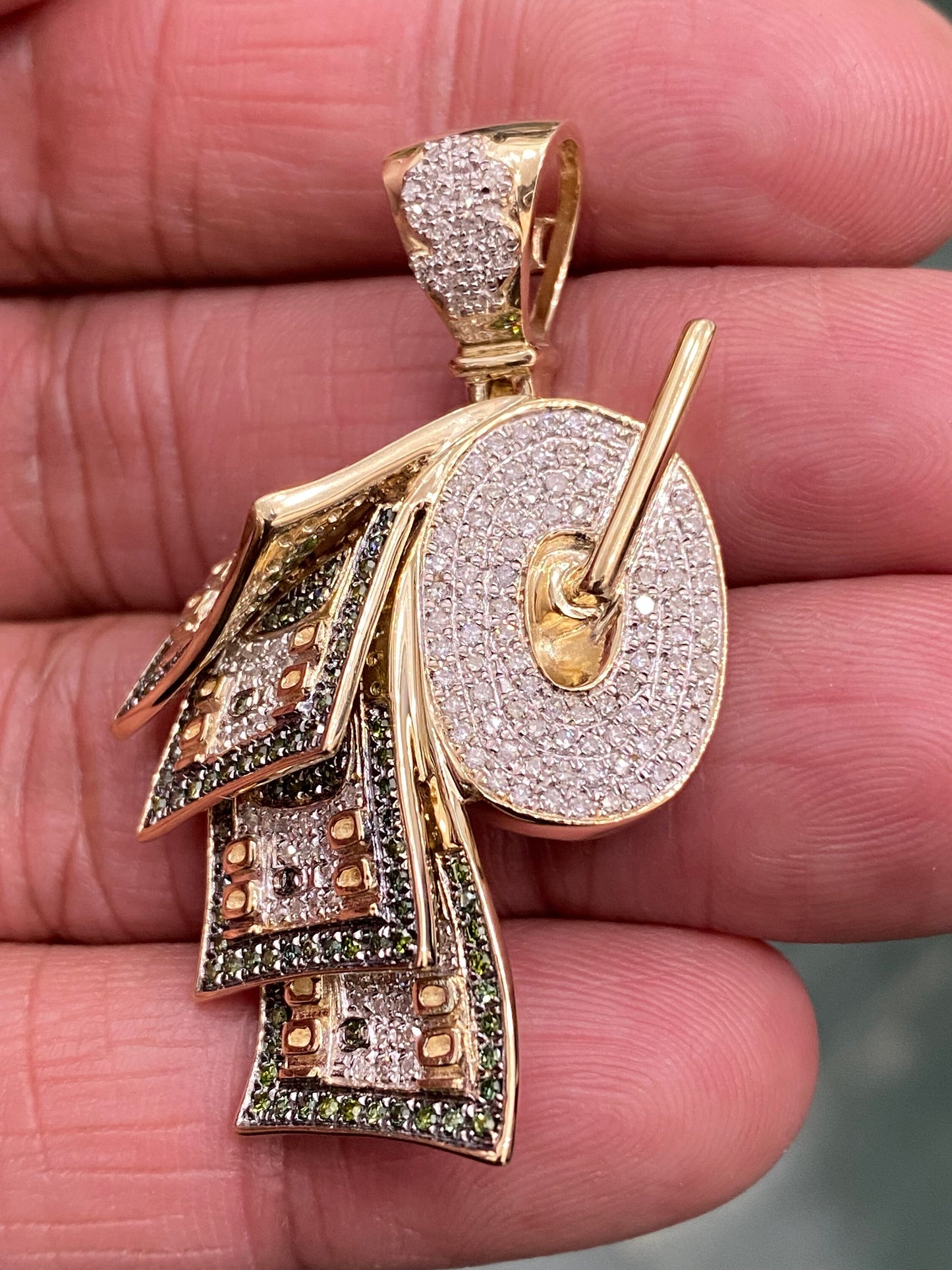 Roll of Money Pendant, 10k Yellow Gold Diamond Roll Of Money Pendant 2 Mens 100 Dollar Charm 1.35 Ct