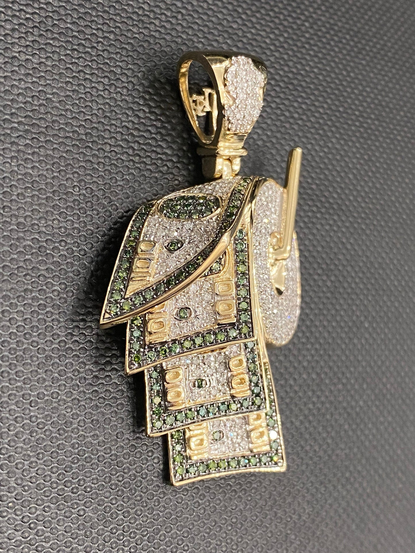 Roll of Money Pendant, 10k Yellow Gold Diamond Roll Of Money Pendant 2 Mens 100 Dollar Charm 1.35 Ct