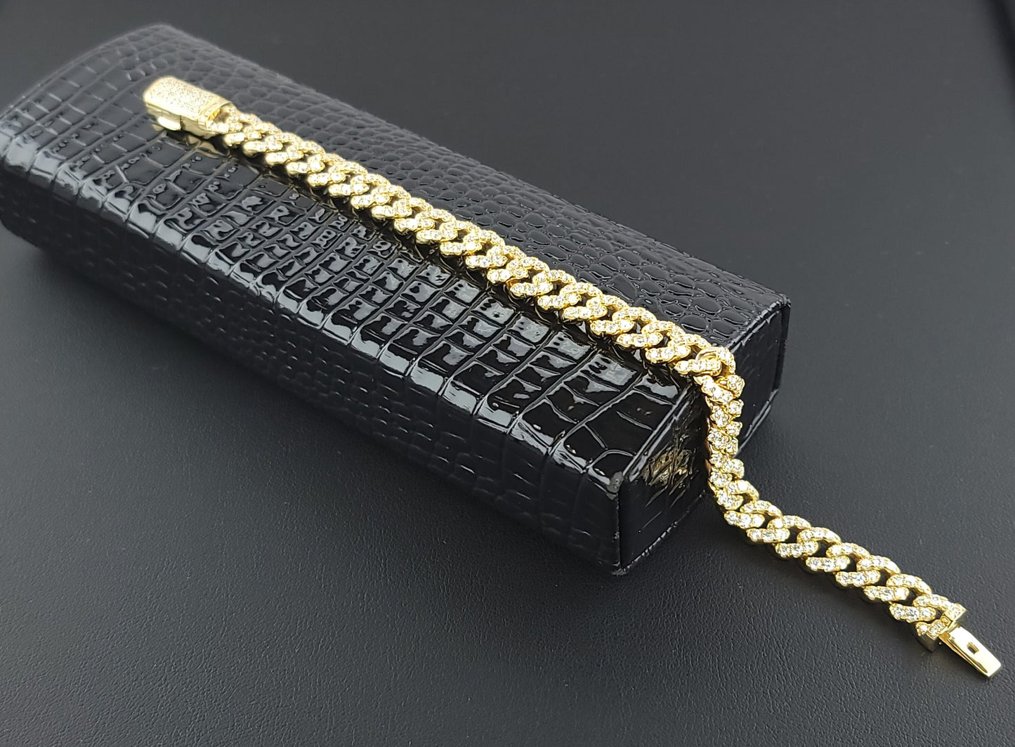 8mm 10k yellow Gold Miami Cuban Link Bracelet - Iced Out Bracelet 6.7ct Diamond 10k yellow gold Bracelet Hip Hop Chain Gifts for Him