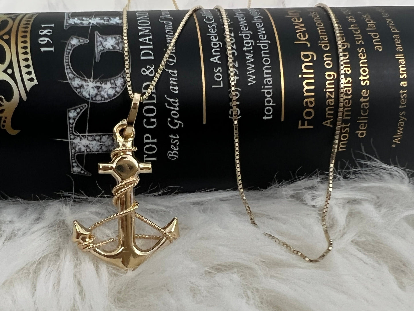 14K Real yellow Gold Anchor Charm Pendant with 0.8mm Box Chain Necklace , Anchor Charm Pendant ,