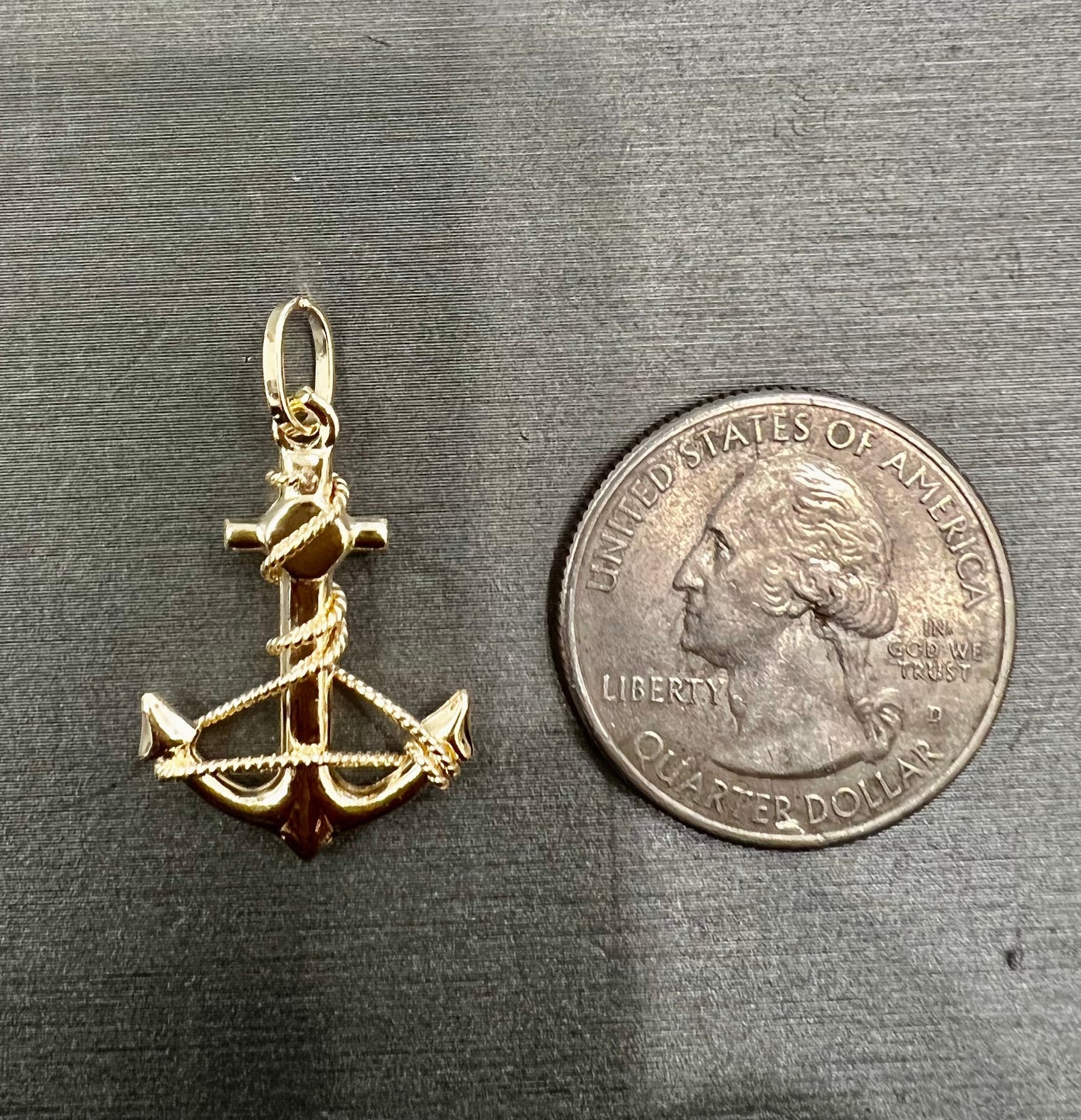 14K Real yellow Gold Anchor Charm Pendant with 0.8mm Box Chain Necklace , Anchor Charm Pendant ,