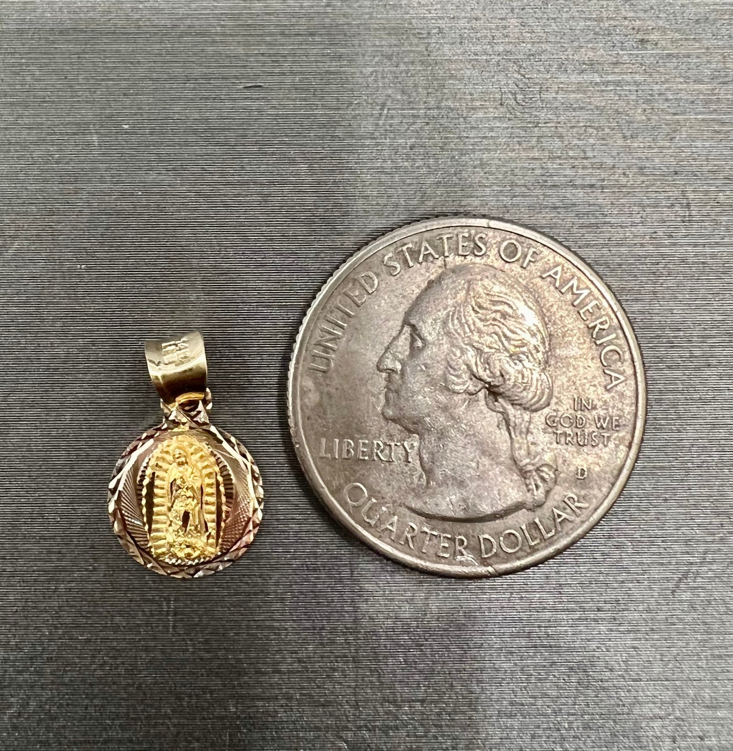 Our Lady of Guadalupe Pendant 14K Tri Tone Gold Lady Guadlupe Stamp Religious Charm Pendant with 1.5mm Valentino Diamond Cut Chain Necklace