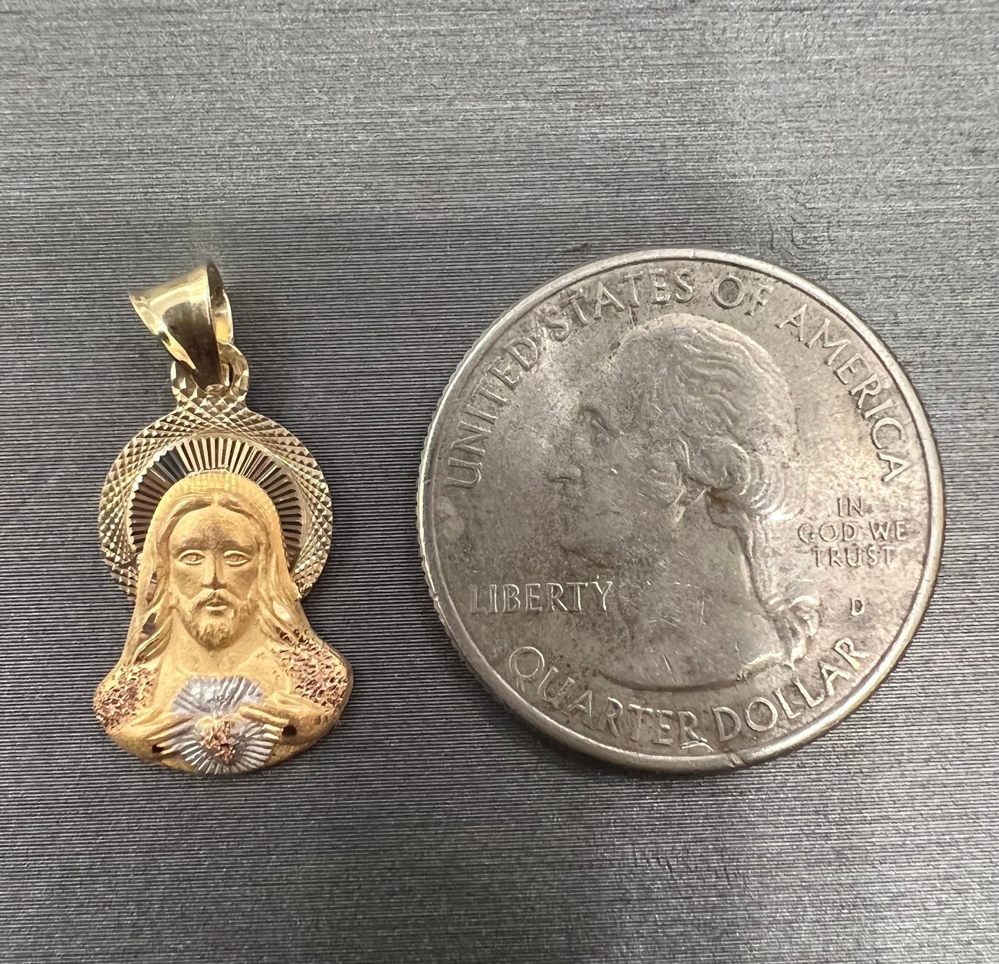 Jesus Stamp face Pendant , 14k Tri-color Gold Jesus Stamp Religious Pendant with 1.5mm Valentino Diamond Cut Chain Necklace