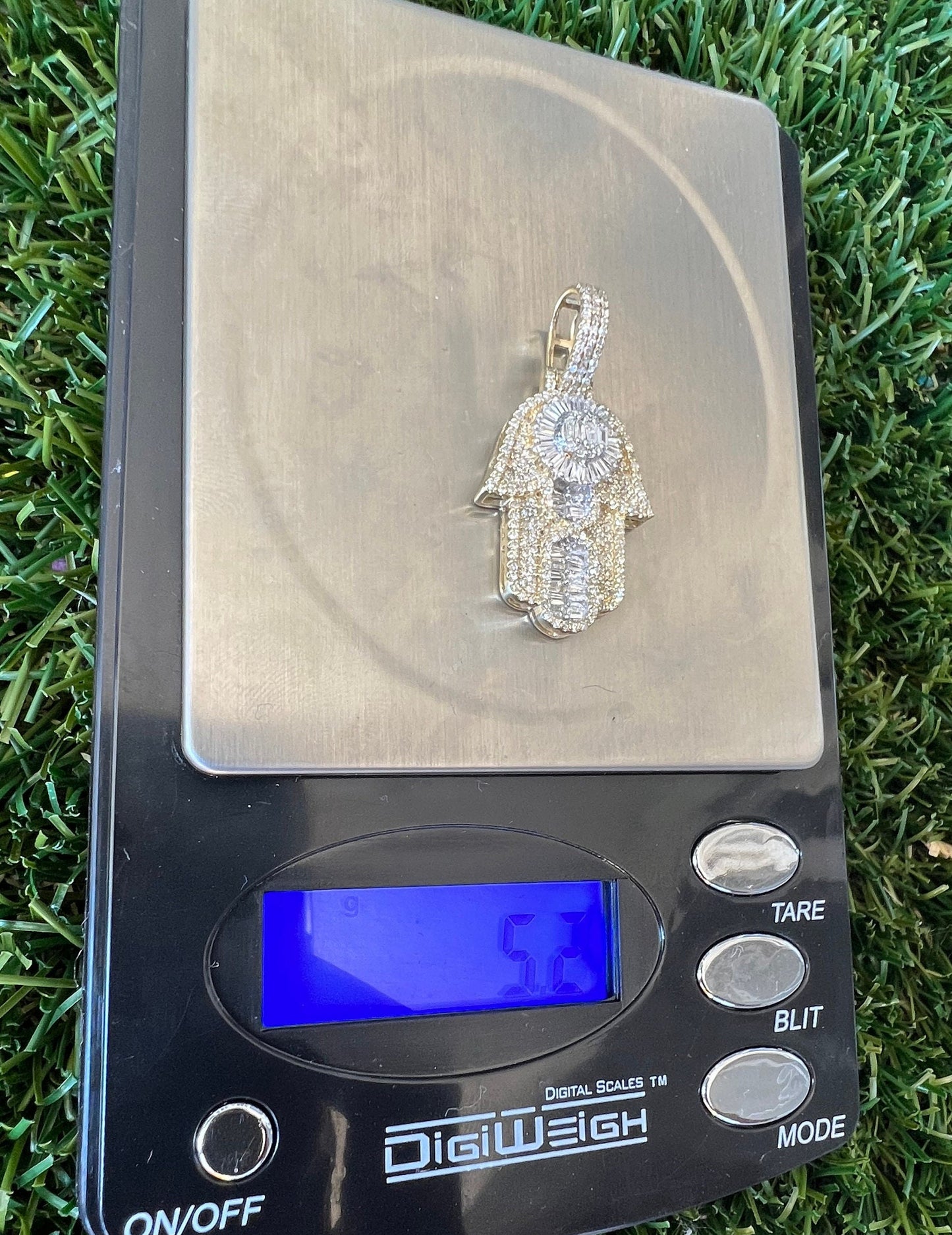 Real diamond hamsa pendant, good luck, evil eye, protection 10K Yellow Gold Diamond Hamsa Pendant 2" Charm 1.5 CT, hip hop hamsa