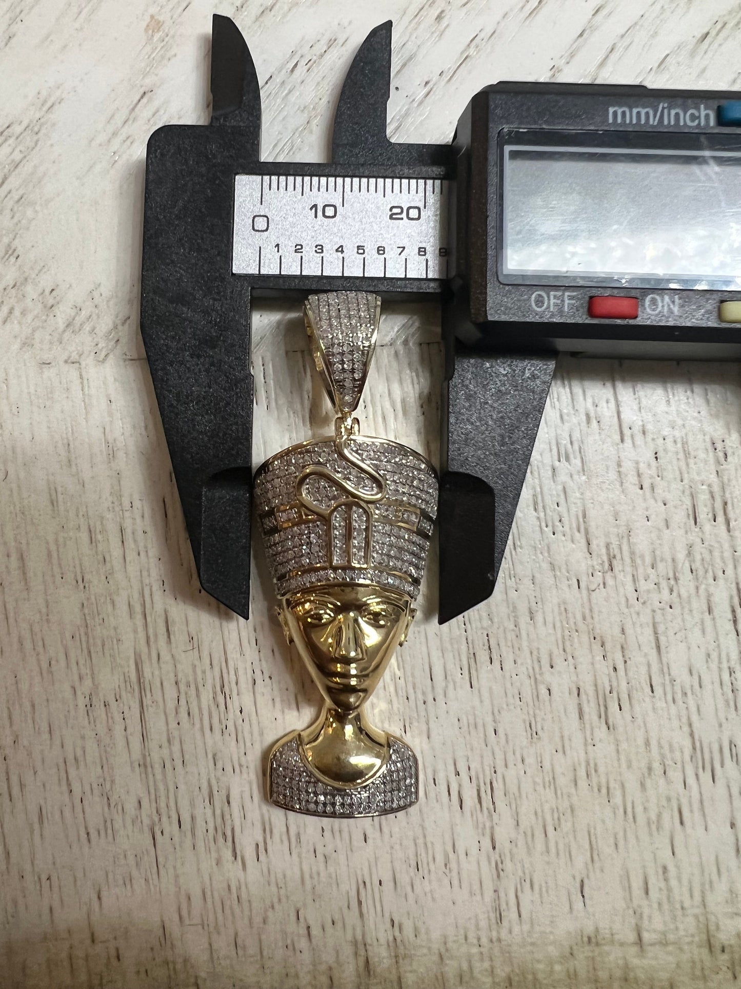 Real Genuine Authentic Diamond Egyptian Queen Nefertiti Charm Pendant, Round Cut Diamond in 10K Yellow Gold Charm Pendant