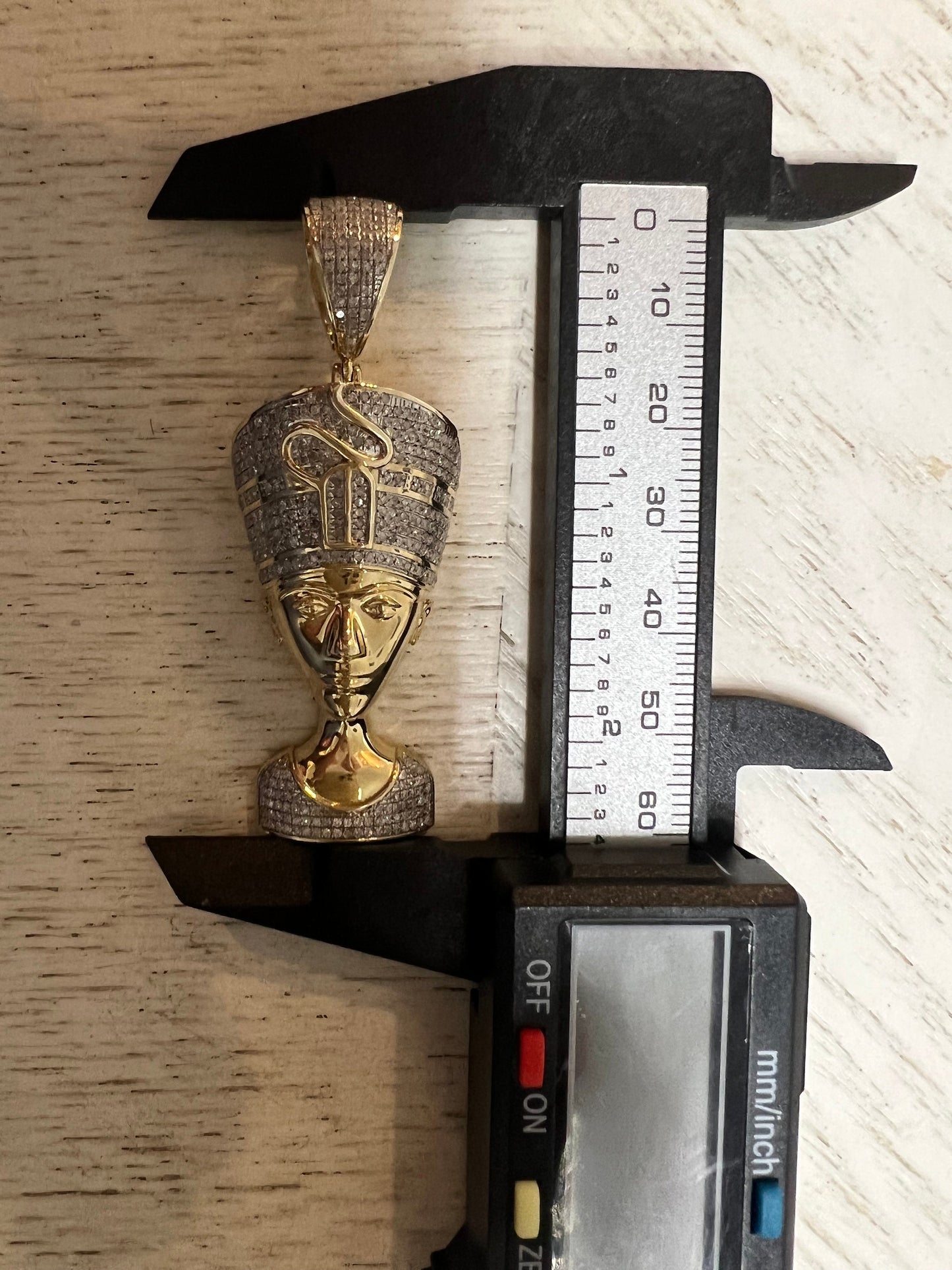 Real Genuine Authentic Diamond Egyptian Queen Nefertiti Charm Pendant, Round Cut Diamond in 10K Yellow Gold Charm Pendant
