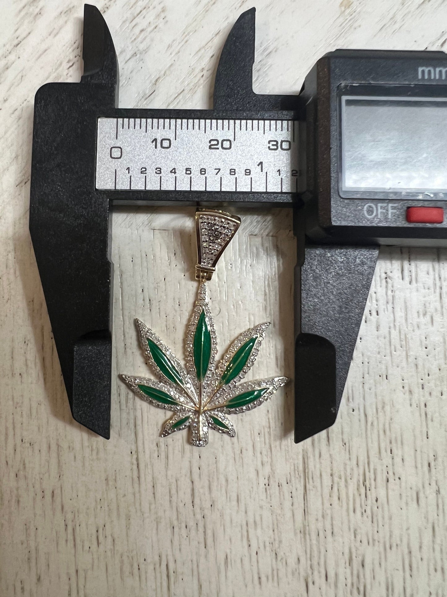 Real Diamond Marijuana Necklace, 10k yellow gold vermeil Marijuana Pendant, Cannabis Pendant, Ganja Weed Charm,