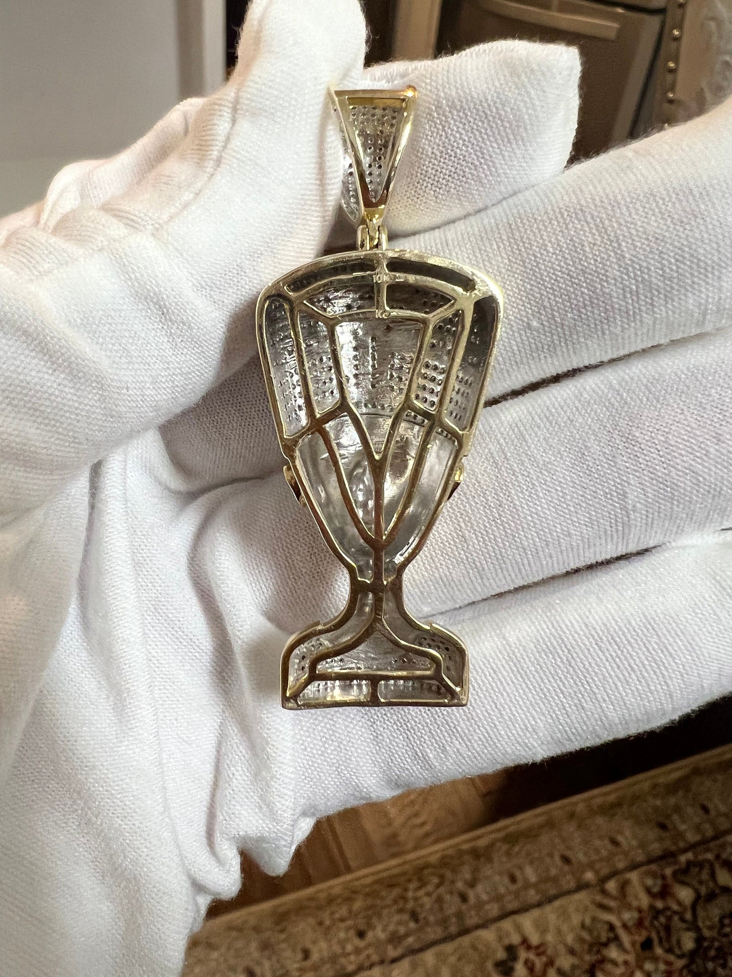 Real Genuine Authentic Diamond Egyptian Queen Nefertiti Charm Pendant, Round Cut Diamond in 10K Yellow Gold Charm Pendant