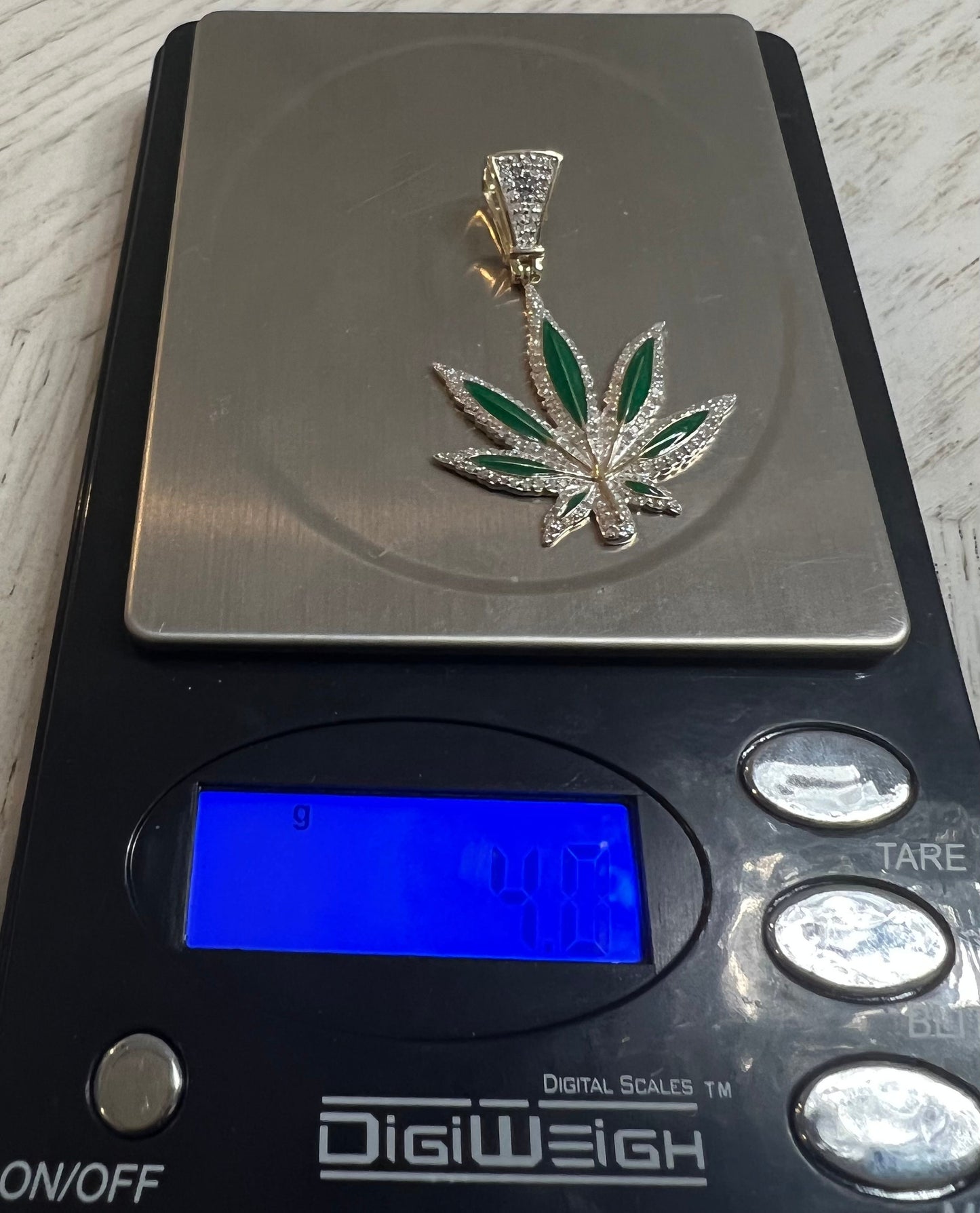 Real Diamond Marijuana Necklace, 10k yellow gold vermeil Marijuana Pendant, Cannabis Pendant, Ganja Weed Charm,