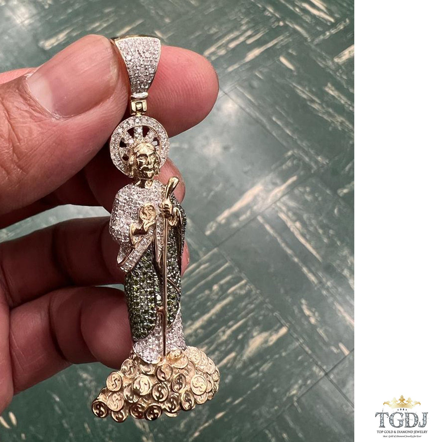 St. Jude San Judas Tadeo Diamond Pendant in Micro-Pave-Setting, 10k White Gold - Patron Saint Catholic Spiritual Jewelry, Gift for Himd
