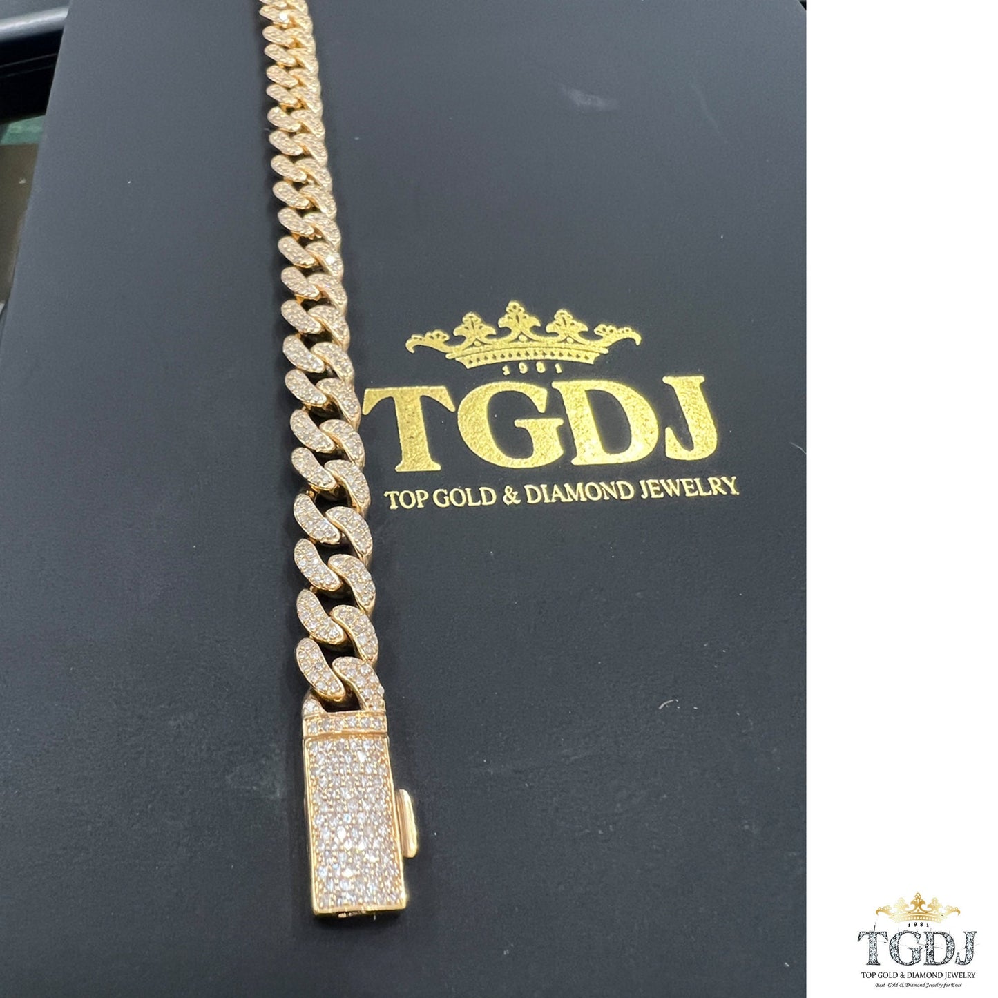 7mm 10k yellow Gold Miami Cuban Link Diamond Bracelet -Iced Out Bracelet 2.75ct Diamond 10k yellow gold Bracelet Hip Hop Chain Gifts for Him