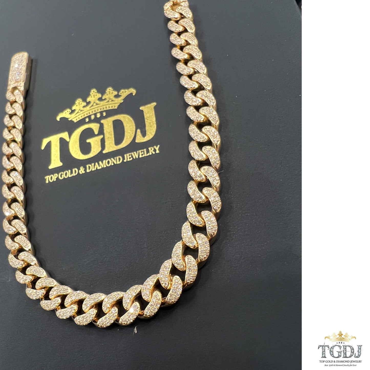 7mm 10k yellow Gold Miami Cuban Link Diamond Bracelet -Iced Out Bracelet 2.75ct Diamond 10k yellow gold Bracelet Hip Hop Chain Gifts for Him