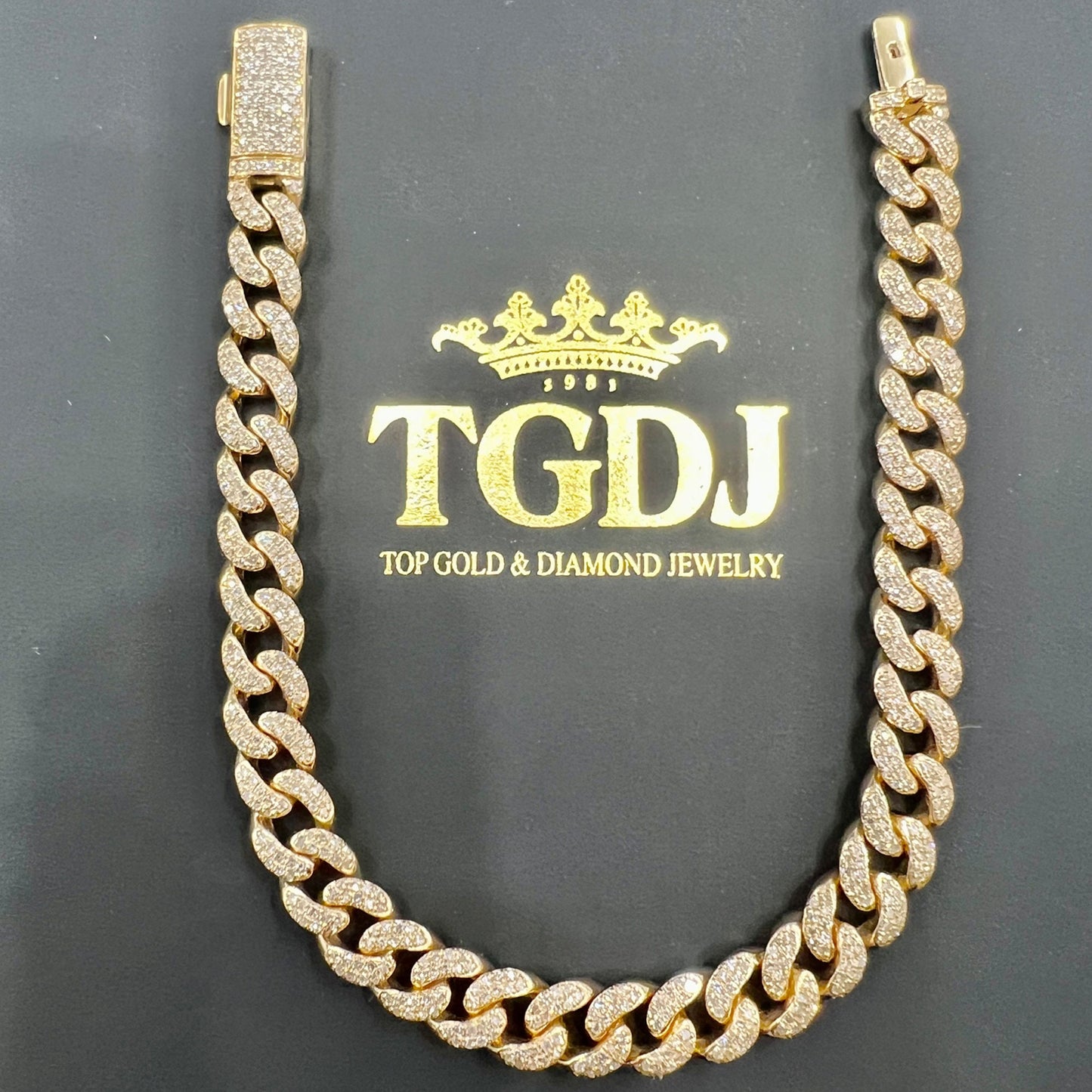 7mm 10k yellow Gold Miami Cuban Link Diamond Bracelet -Iced Out Bracelet 2.75ct Diamond 10k yellow gold Bracelet Hip Hop Chain Gifts for Him