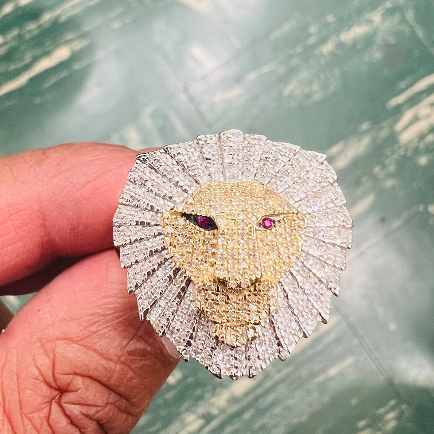 10K Yellow Gold 0.61Ct Diamond Lion Face Mens Ring -9.49 Gram, Lion Face Mens Ring. Hip hop Rings