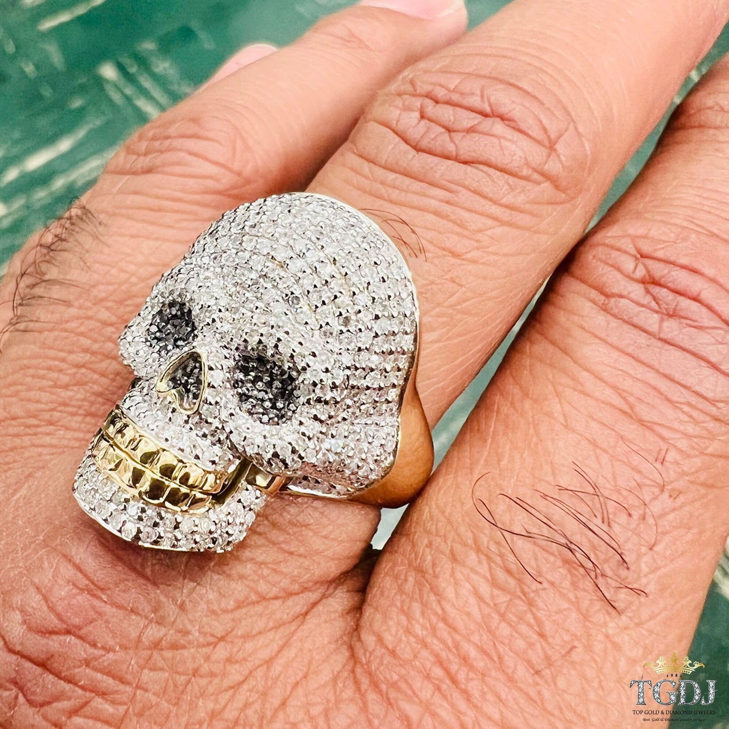 10K Yellow Gold 1.71 Ct Diamond Skull Mens Ring -12Gram. DImaond Skull Rings, Mens Skull Rings