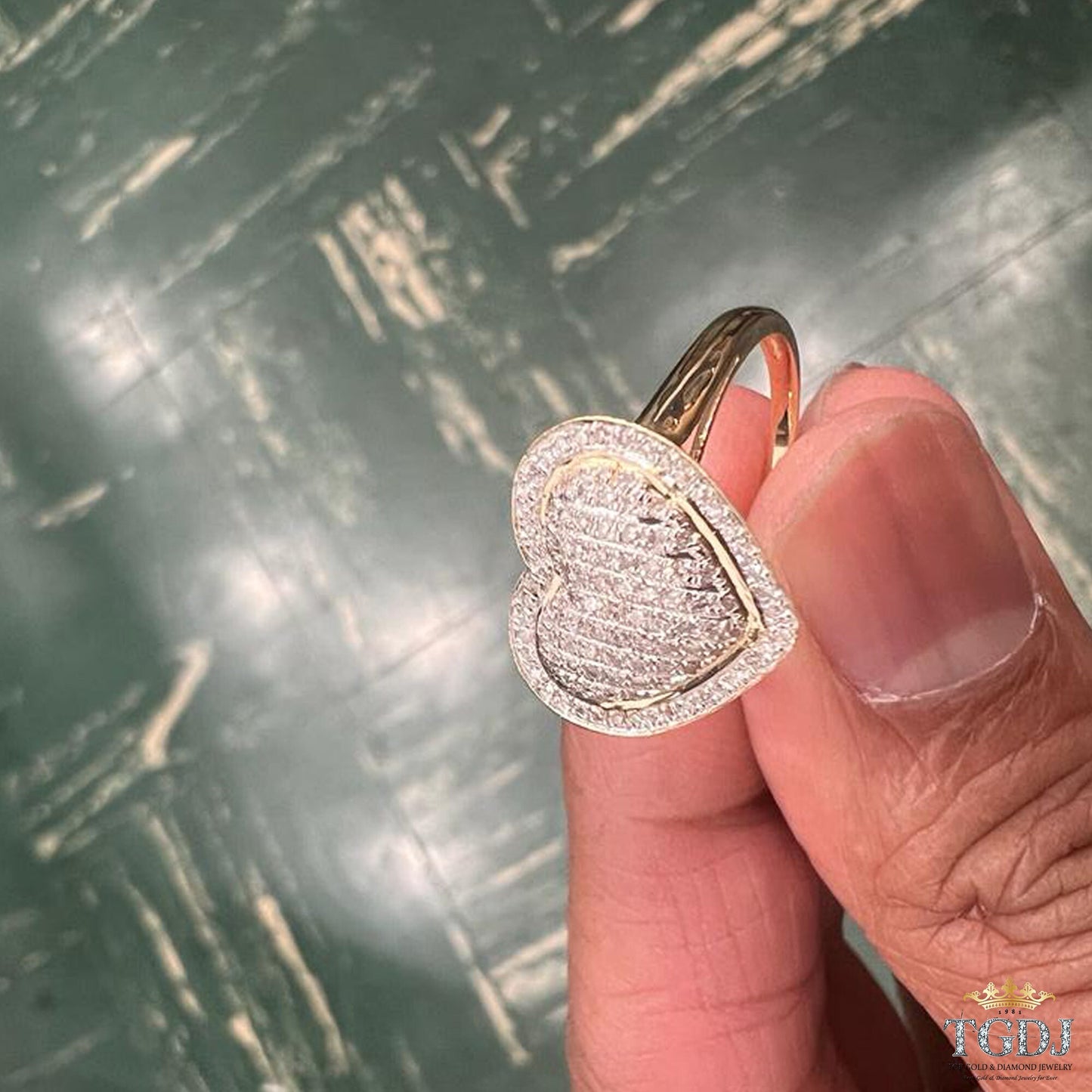 10k Yellow Gold Heart Diamond Ring, 0.35 dwt Round Heart Diamond Promise Ring, Hip Hop Diamond Heart Ring, Women Heart Ring, Gift for Him