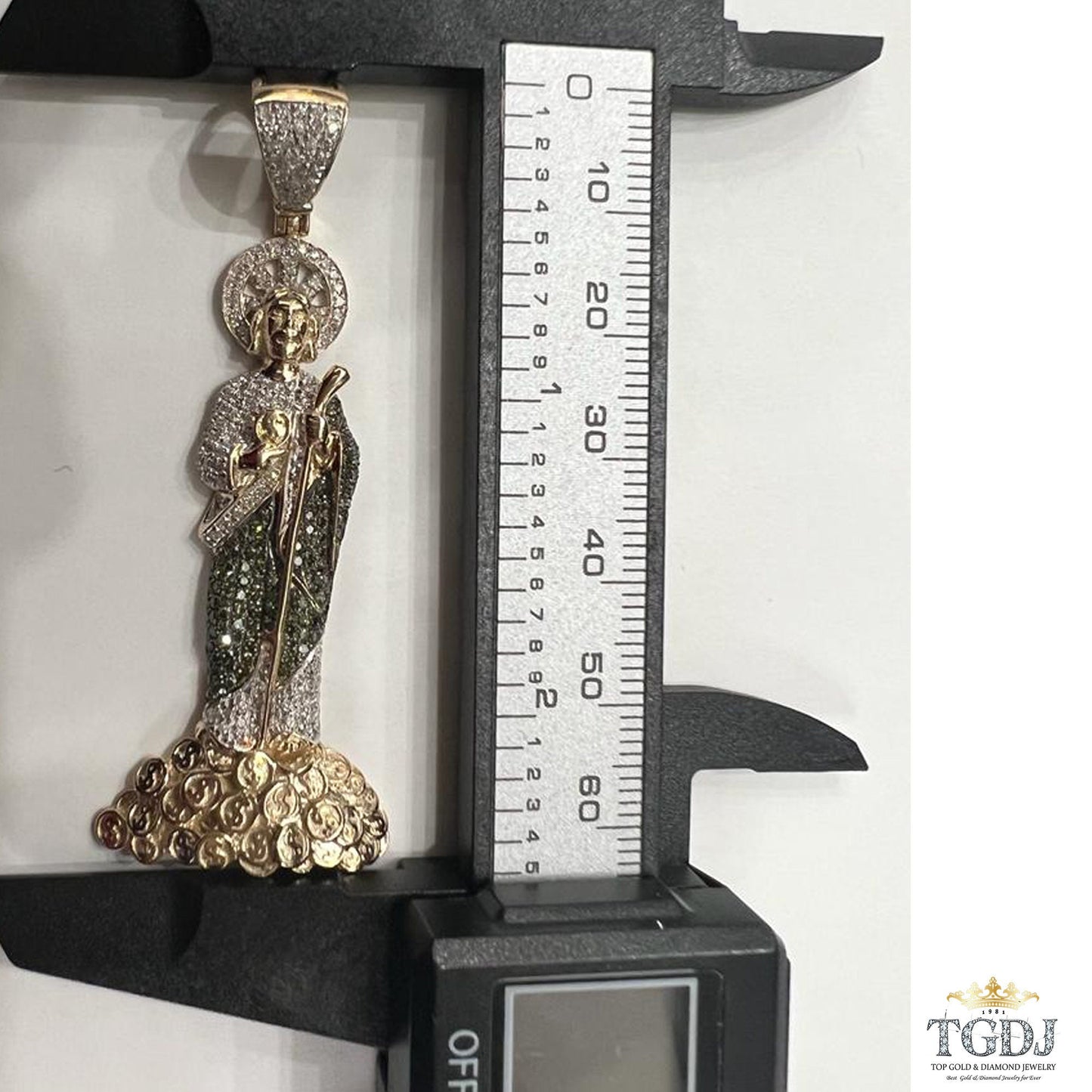 St. Jude San Judas Tadeo Diamond Pendant in Micro-Pave-Setting, 10k White Gold - Patron Saint Catholic Spiritual Jewelry, Gift for Himd