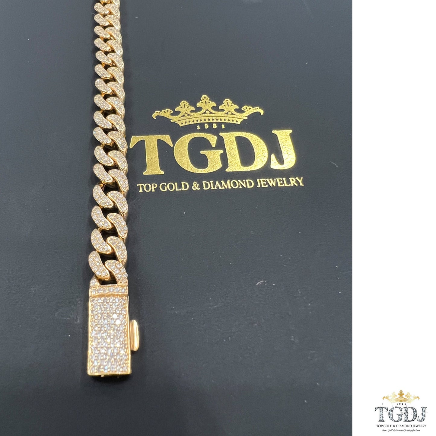 7mm 10k yellow Gold Miami Cuban Link Diamond Bracelet -Iced Out Bracelet 2.75ct Diamond 10k yellow gold Bracelet Hip Hop Chain Gifts for Him