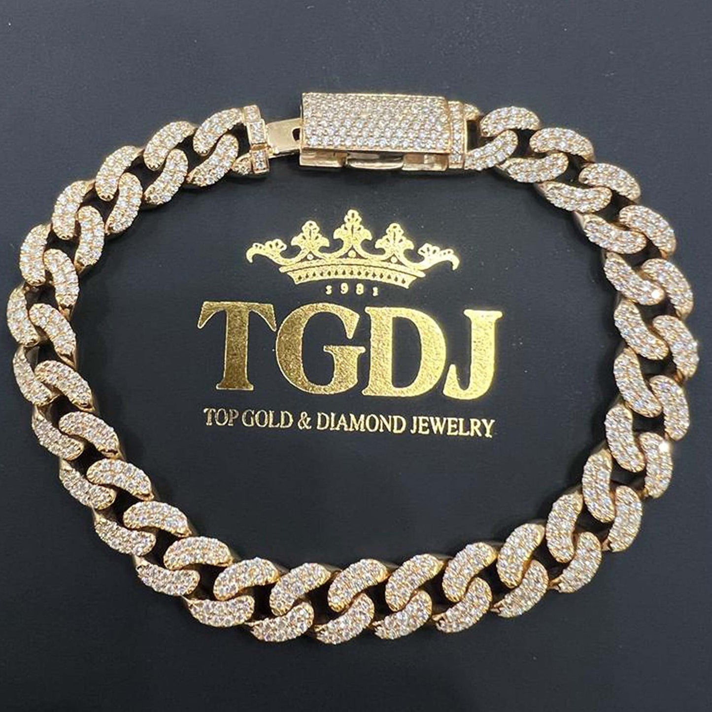 9mm 10k yellow Gold Miami Cuban Link Diamond Bracelet - Iced Out Bracelet 4.8ct Diamond 10k yellow gold Bracelet Hip Hop Chain Gifts for Him