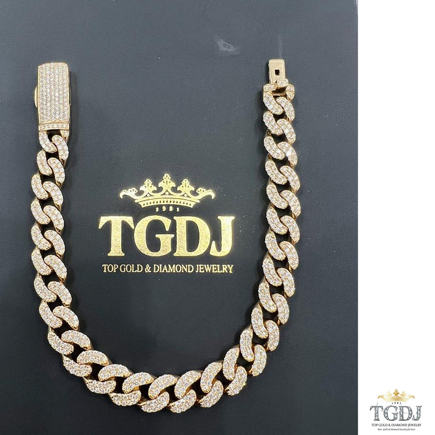 9mm 10k yellow Gold Miami Cuban Link Diamond Bracelet - Iced Out Bracelet 4.8ct Diamond 10k yellow gold Bracelet Hip Hop Chain Gifts for Him