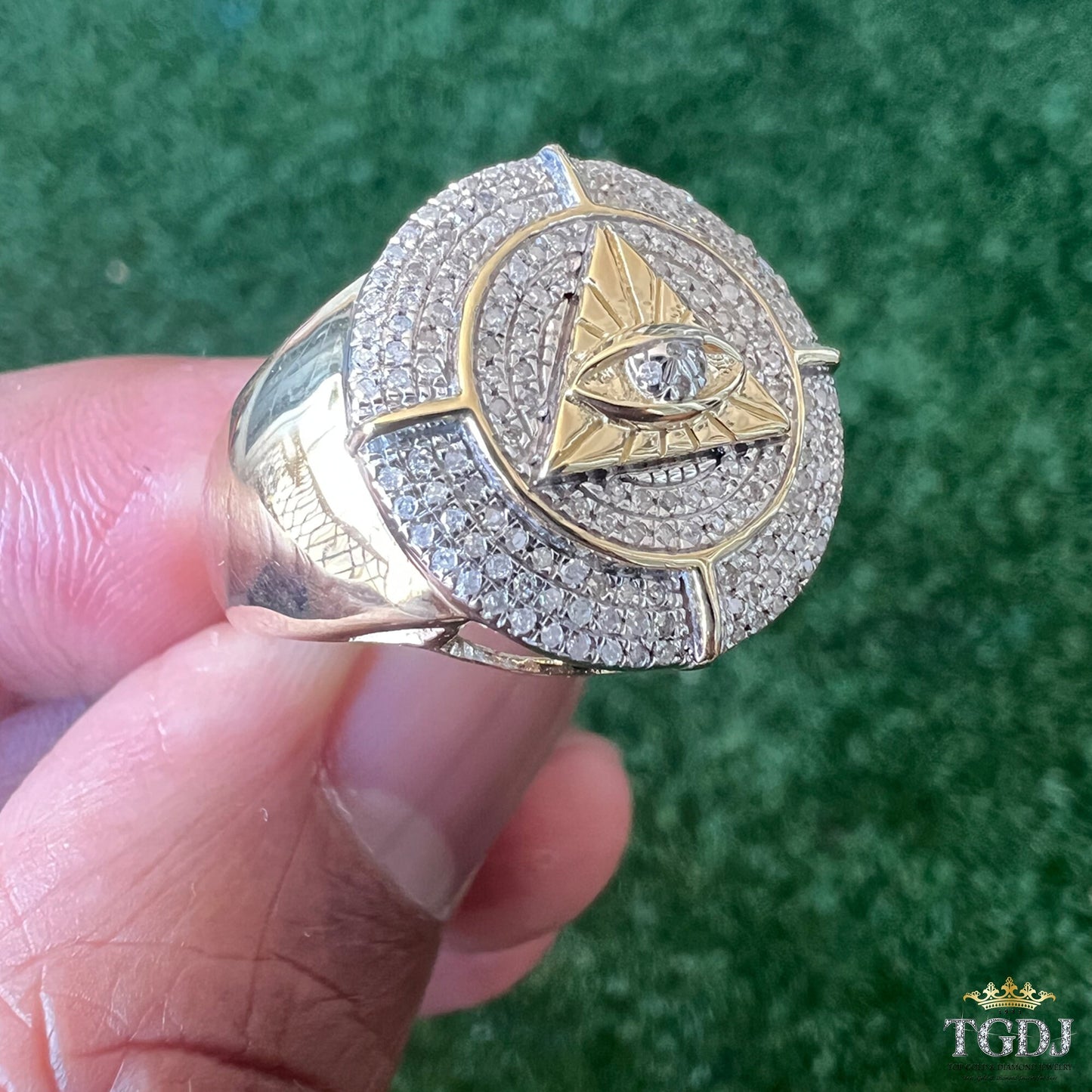 10K Yellow Gold 0.38ct Diamond Ring for Men, All Seeing Eye of Providence Ring, Mens HipHop Ring, Signet Ring, Wedding Band Gold Finger Ring
