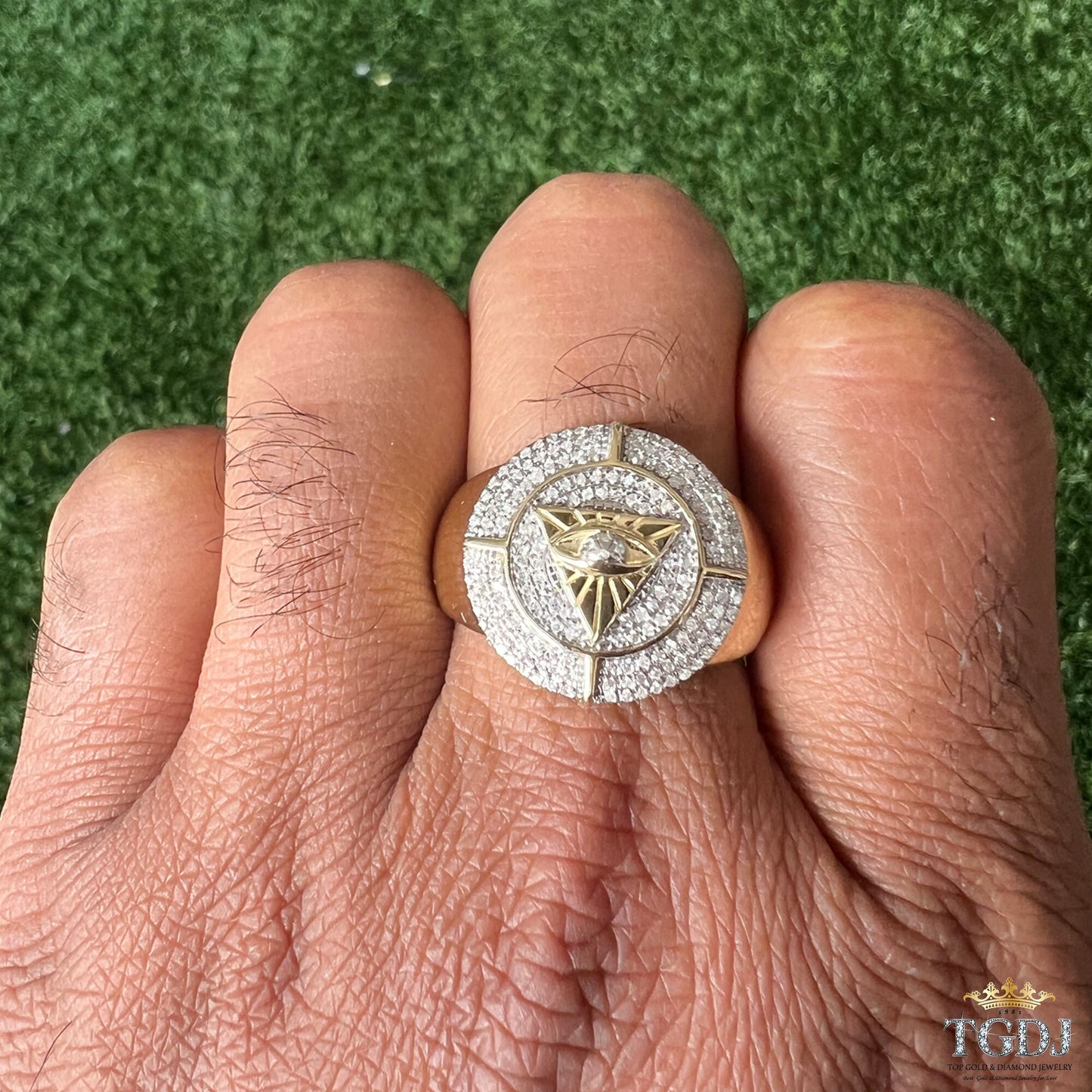 10K Yellow Gold 0.38ct Diamond Ring for Men, All Seeing Eye of Providence Ring, Mens HipHop Ring, Signet Ring, Wedding Band Gold Finger Ring