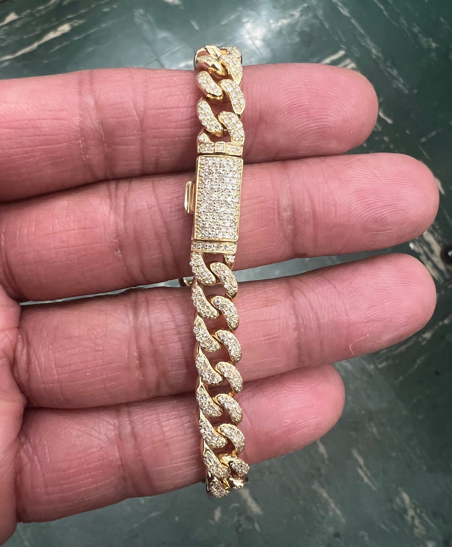7mm 10k yellow Gold Miami Cuban Link Diamond Bracelet -Iced Out Bracelet 2.75ct Diamond 10k yellow gold Bracelet Hip Hop Chain Gifts for Him