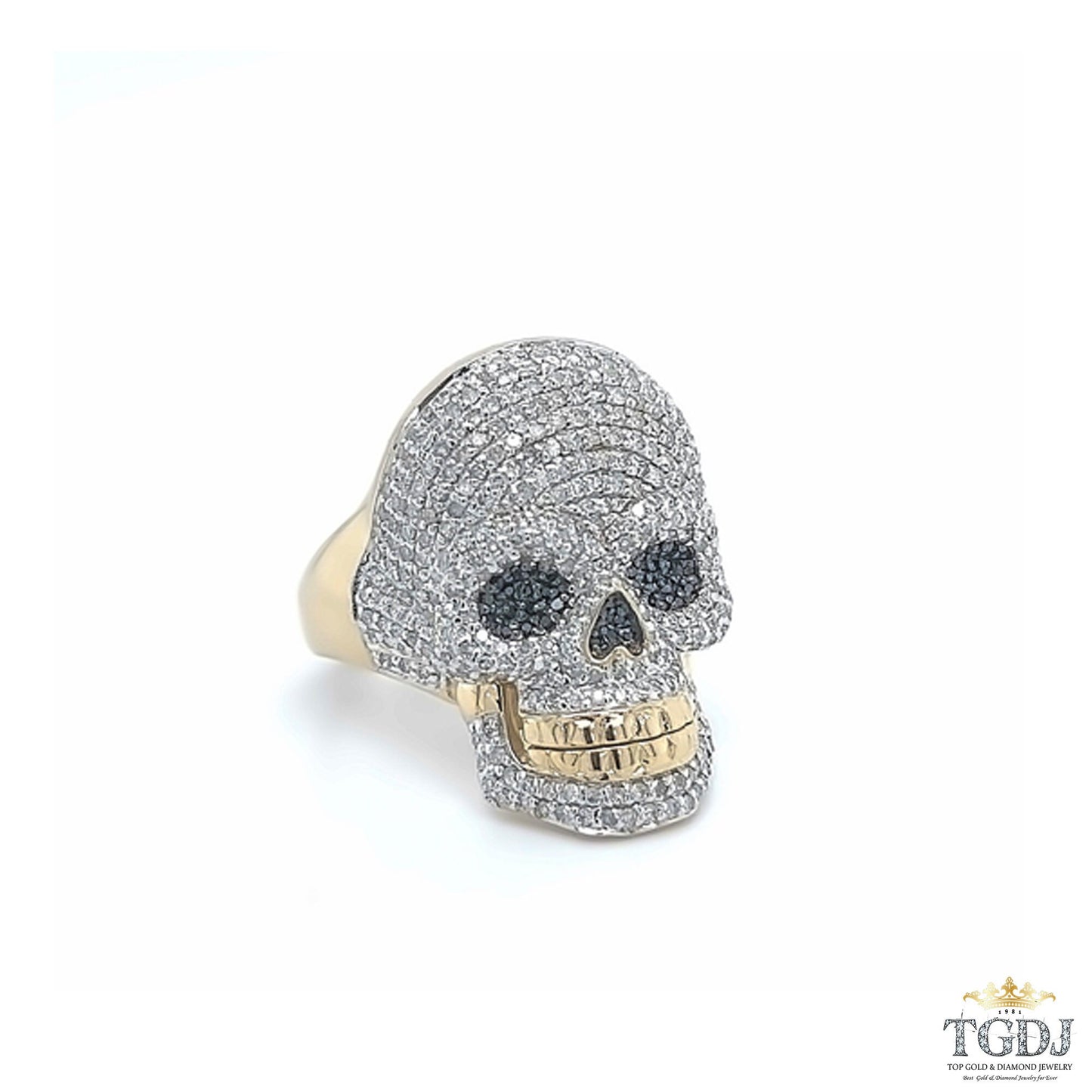 10K Yellow Gold 1.71 Ct Diamond Skull Mens Ring -12Gram. DImaond Skull Rings, Mens Skull Rings
