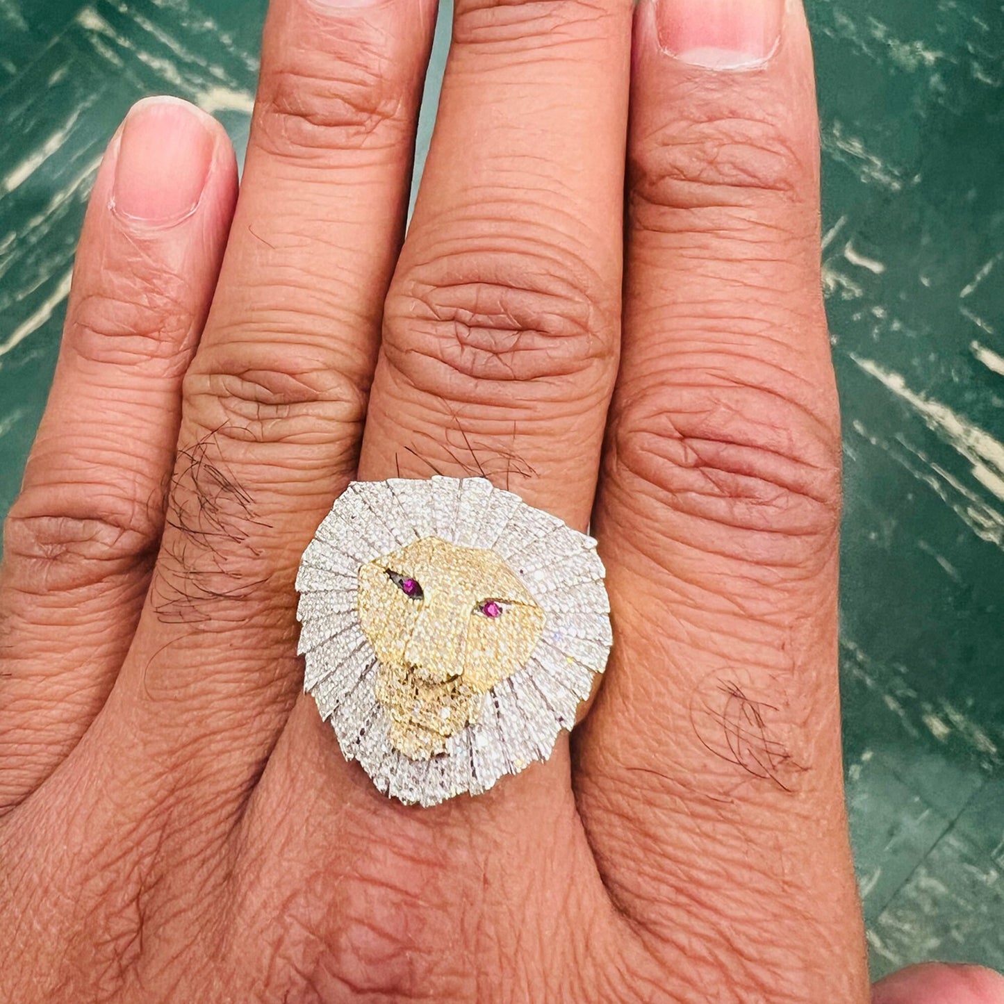 10K Yellow Gold 0.61Ct Diamond Lion Face Mens Ring -9.49 Gram, Lion Face Mens Ring. Hip hop Rings