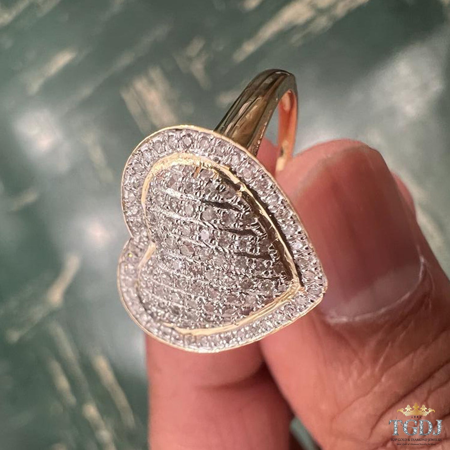 10k Yellow Gold Heart Diamond Ring, 0.35 dwt Round Heart Diamond Promise Ring, Hip Hop Diamond Heart Ring, Women Heart Ring, Gift for Him