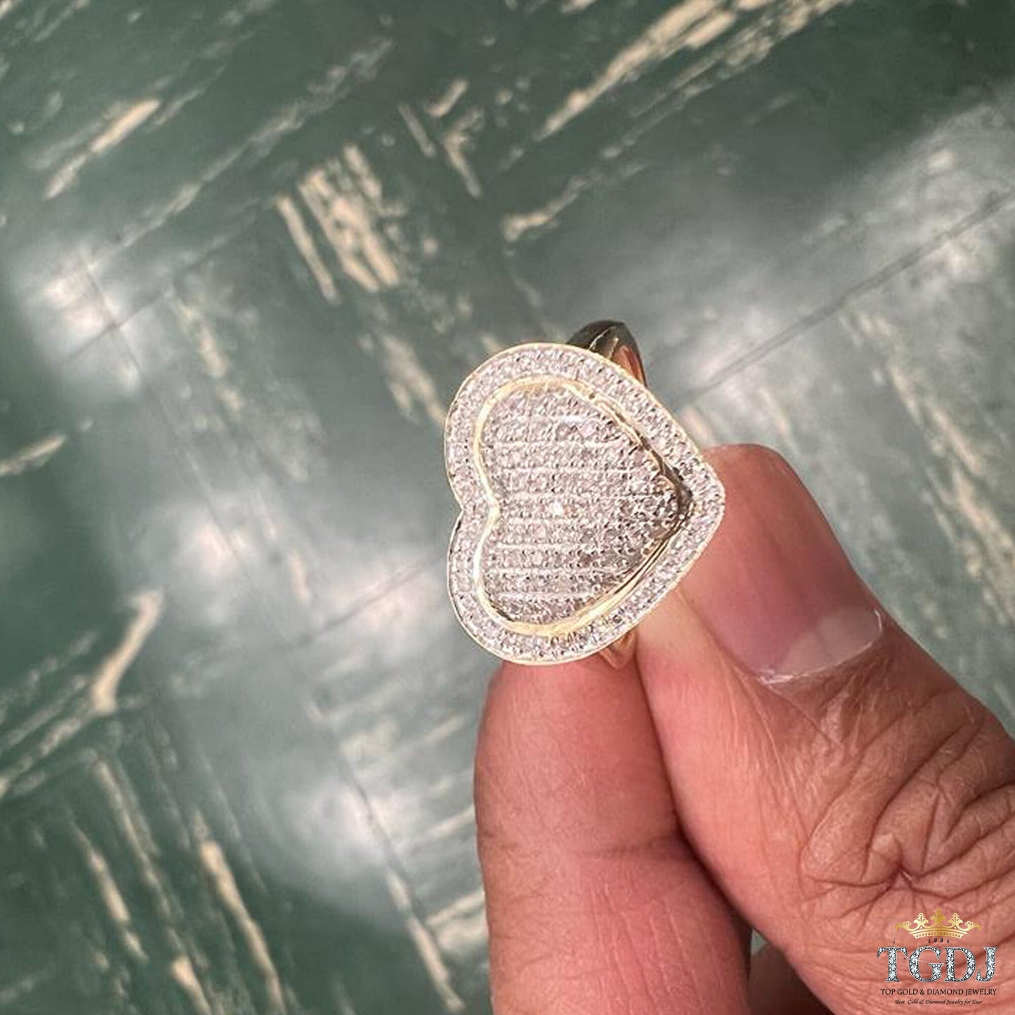 10k Yellow Gold Heart Diamond Ring, 0.35 dwt Round Heart Diamond Promise Ring, Hip Hop Diamond Heart Ring, Women Heart Ring, Gift for Him
