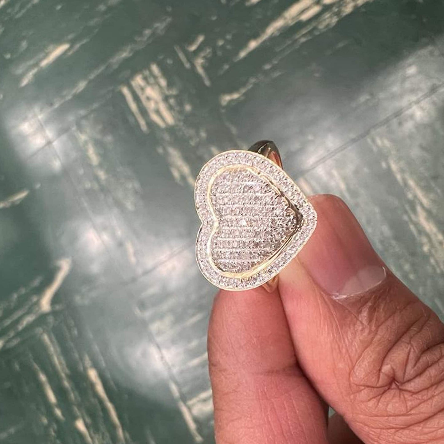 10k Yellow Gold Heart Diamond Ring, 0.35 dwt Round Heart Diamond Promise Ring, Hip Hop Diamond Heart Ring, Women Heart Ring, Gift for Him