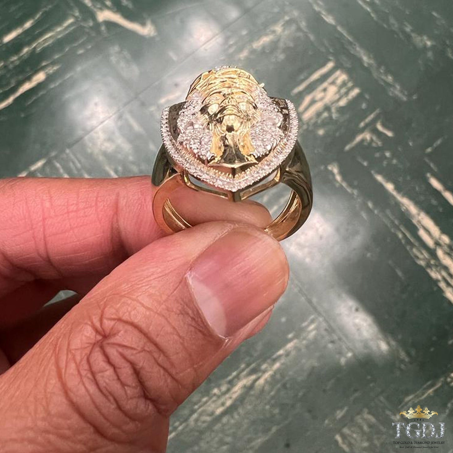 10k Yellow Gold Signet Christ Jesus 0.24 ct Diamond Mens Ring , Christian ,Christian Gift Jewelry ,Religious Relief Jesus Gift Mens Rings